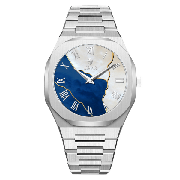 JARVIS Celestial Elegance – Silver & Blue Marble Edition Watch For Men