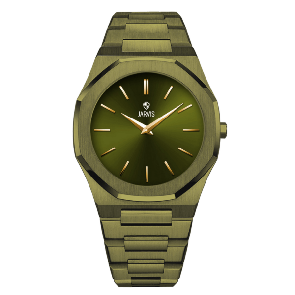 JARVIS Olive Luxe – Brushed Green Stainless Steel Edition Watch For Men