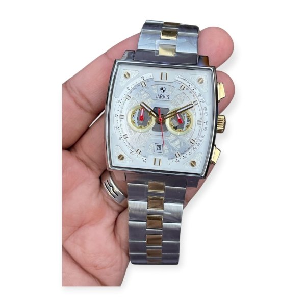 JARVIS Imperial Silver Gold Square Chronograph Watch For Men
