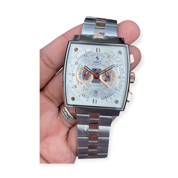JARVIS Rose Silver Chronograph Square Dial Watch For Men