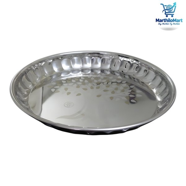 Marthilo Stainless Steel Rose Plates/Dinner & Serving Thali Plates-25CM (Pack Of-2Pcs)